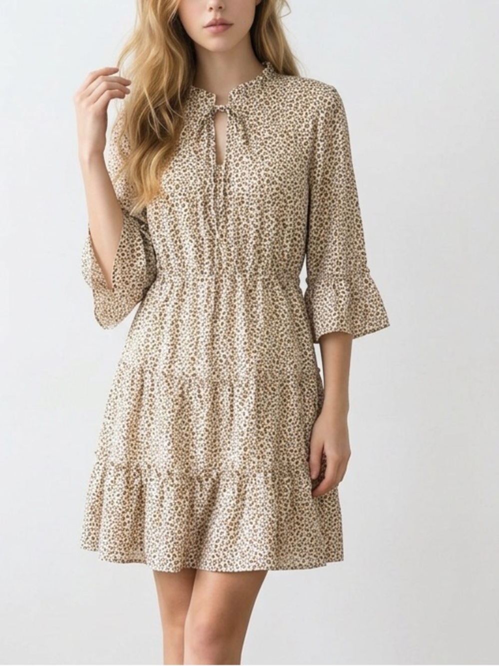 NEW Retro Lepoard print flared sleeve ruffle tiered mini dress sizes M L No tags